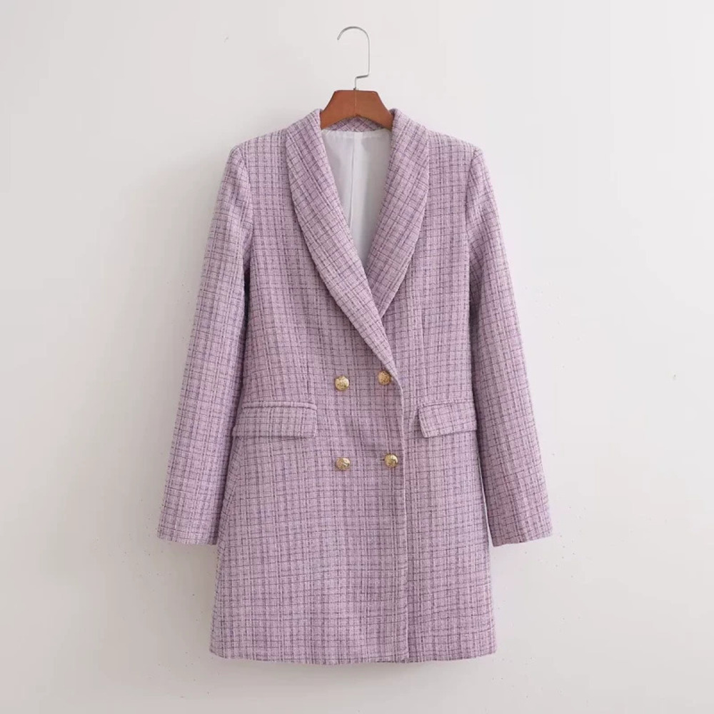 Spring Purple Tweed Oversized Coat